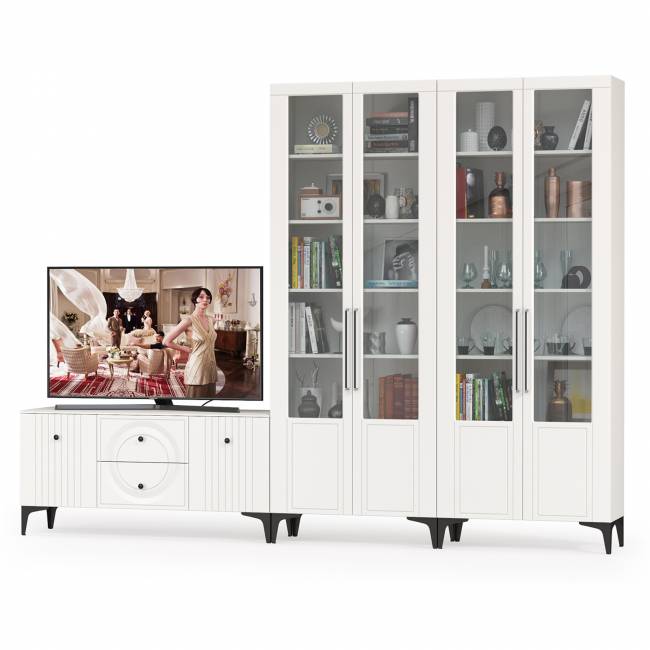 Два серванта и тумба под аппаратуру Валенсия цвет белый шагрень