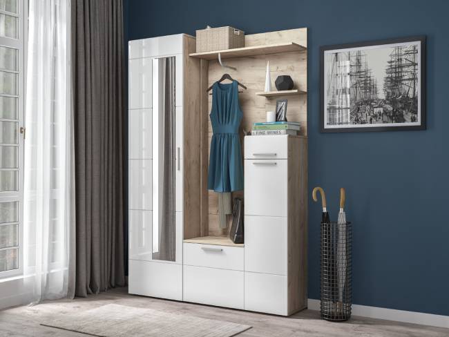 Шкаф для одежды Лайн 08.122 цвет дуб крафт серый/фасады МДФ белый глянец