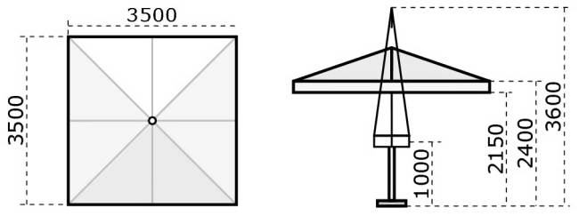 Зонт профессиональный телескопический 3.5х3.5 м Leonardo Telescopic антрацит, слоновая кость 3500х3500 мм