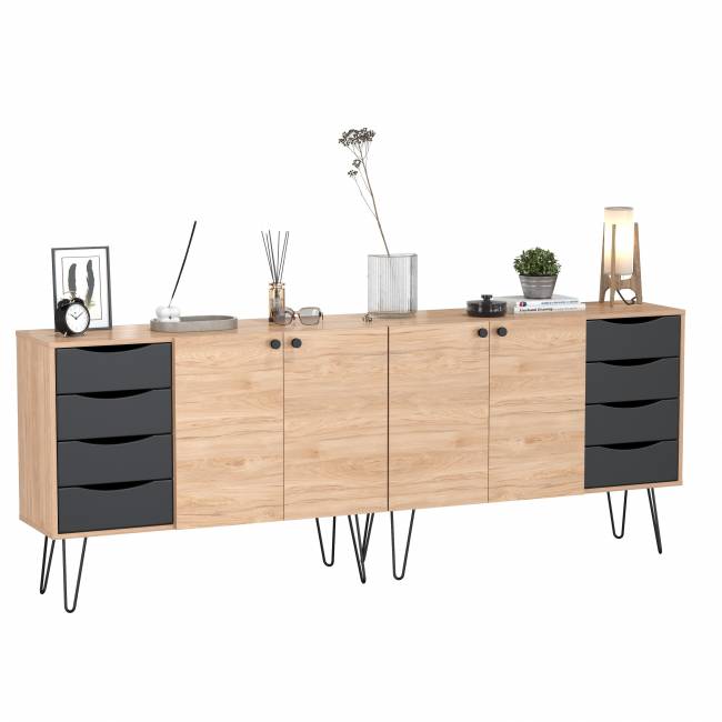 Два комода-тумбы с четырьмя ящиками и дверкой каждый Брюс цвет чёрный/Battle rock Santiago