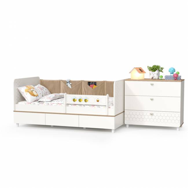 Детская кровать с ящиками и комод Эйп цвет белый/дуб белый