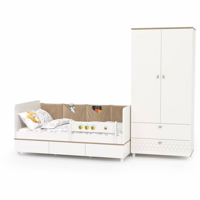 Детская кровать с ящиками для белья и шкафом для детской одежды Эйп цвет белый/дуб белый Детская кровать с ящиками для белья и шкафом для детской одежды Эйп цвет белый/дуб белый