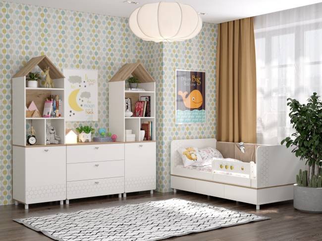 Детская кровать с ящиками Эйп 11.40 цвет белый/дуб белый Детская кровать с ящиками Эйп 11.40 цвет белый/дуб белый