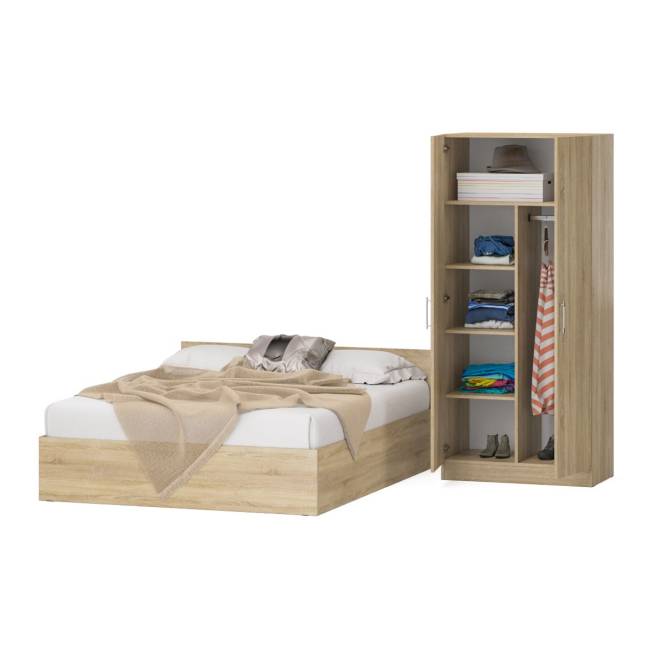 Кровать двуспальная 1600 со шкафом для одежды 2-х створчатым Стандарт цвет дуб сонома Кровать двуспальная 1600 со шкафом для одежды 2-х створчатым Стандарт цвет дуб сонома