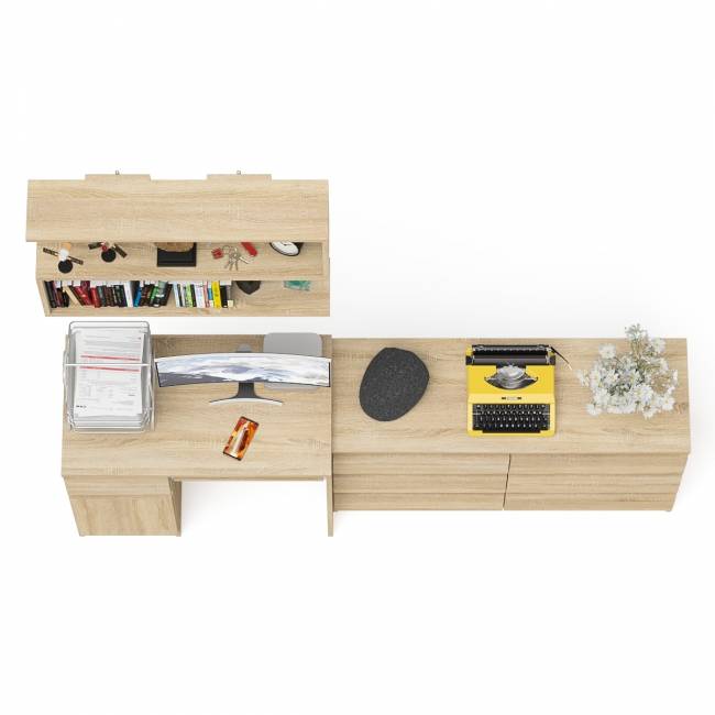 Большой комод на 6-ть ящиков Мори с компьютерным столом МС-1 левый и полка открытая на 900 цвет дуб сонома