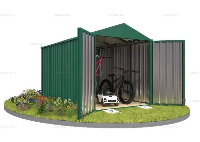 Хозблок SKOGGY секционный с двускатной крышей 4 х 2 м, зелёный мох