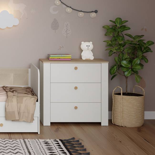 Комод три ящика Джастин 16.228.03 цвет белый шагрень/дуб белый эксклюзив