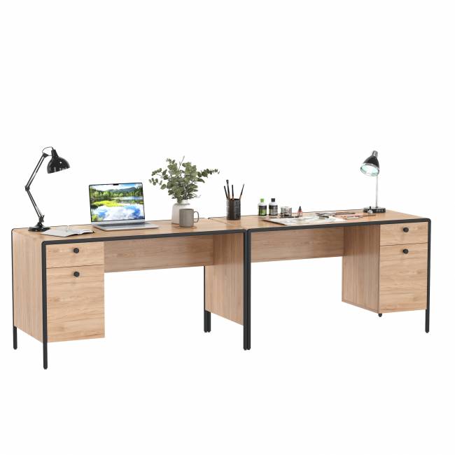 Два письменных стола Брюс цвет чёрный/Battle rock Santiago/столешница МДФ ель карпатская