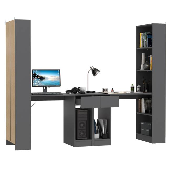 Шкафы комбинированные Лайт 10.01 с компьютерными столами цвет тёмно-серый Шкафы комбинированные Лайт 10.01 с компьютерными столами цвет тёмно-серый