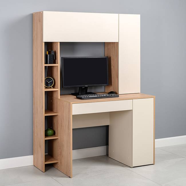 Компьютерный стол с системой хранения Комфорт 12.71 цвет гикори рокфорд натуральный/сатин