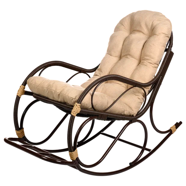 Кресло качалка с подножкой из искусственного ротанга, орех