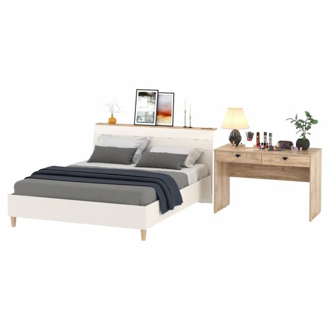 Кровать Муссон 11.41 с основанием и прикроватный столик цвет дуб эндгрейн элегантный