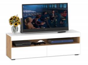 Тумба под ТВ Альба цвет дуб крафт золотой/белый премиум